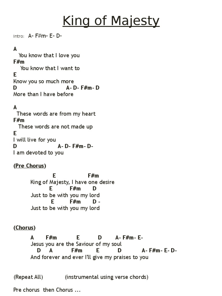 Fastest King Of Majesty Lyrics And Chords Key Of D