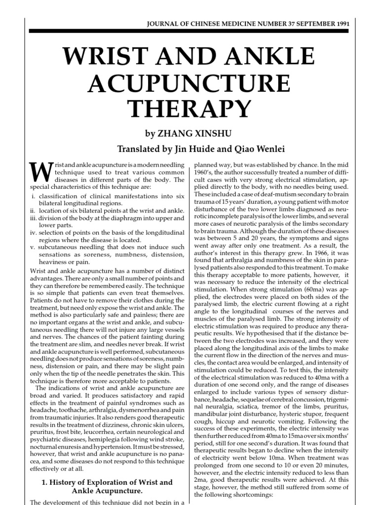 Exploring the History and Development of Wrist and Ankle Acupuncture