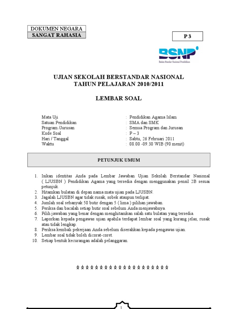 Download Soal Usbn Pai Smk