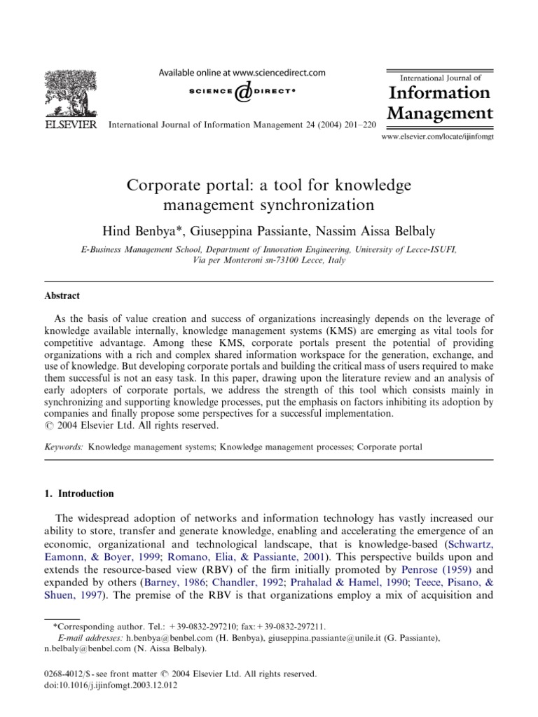 Corporate Portals for Knowledge Management | PDF | Knowledge Management ...