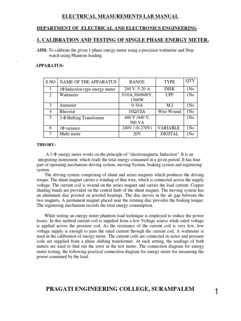 Electrical Measurements Lab Manual: Department of Electrical and ...