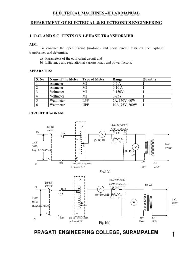 Electrical Machines Ii Lab Manual Department of Electrical & Electronics Engineering PDF