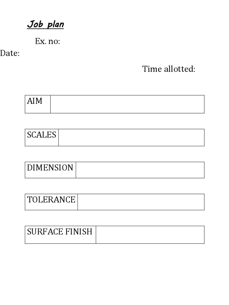 Job Plan Ex. No: Date: Time Allotted | PDF