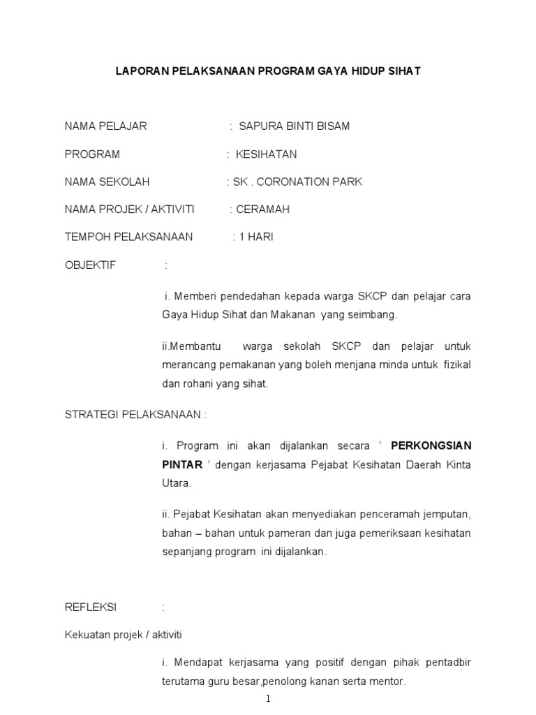 Laporan Pelaksanaan Program Gaya Hidup Sihat