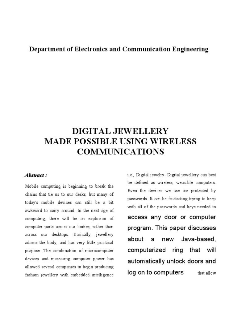 Digital Jewellery Electronics Presentation Topics PDF Telephone Jewellery