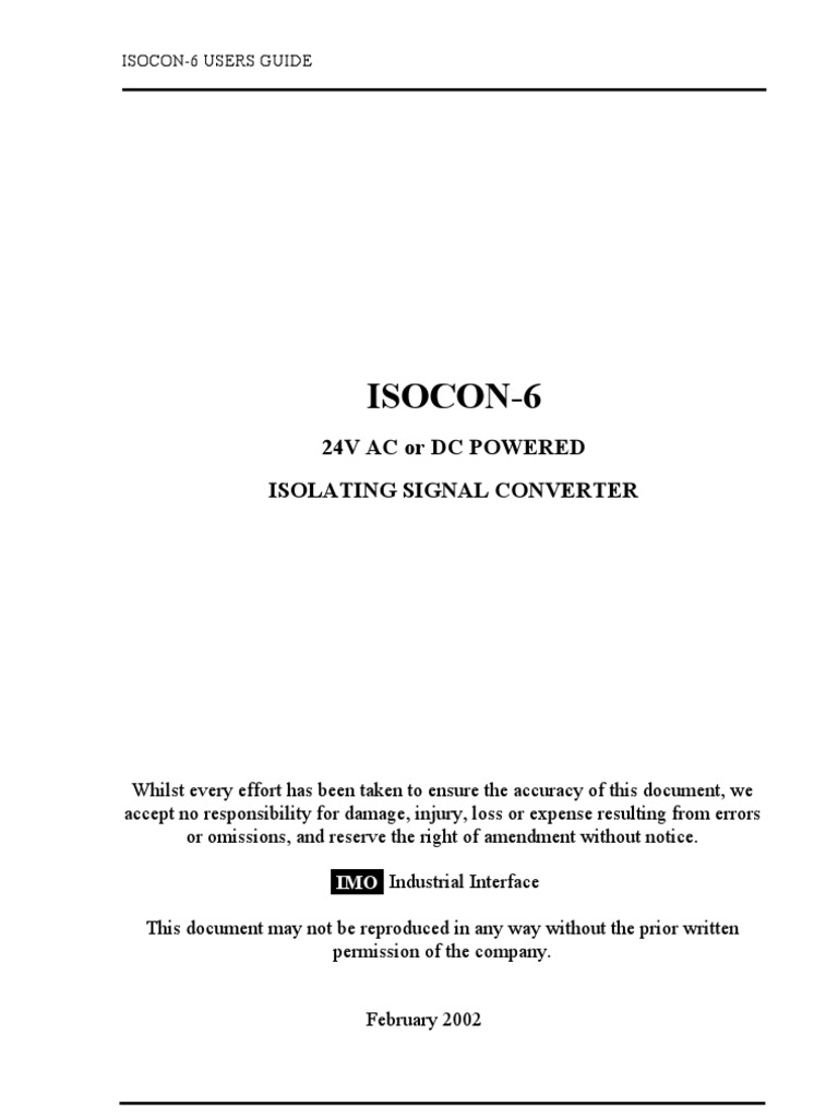 IMO Isocon6 Isolating Signal Converter PDF Power Supply Thermocouple
