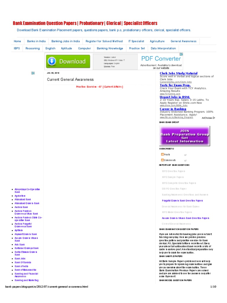 Bank Examination Question Papers - Probationary - Clerical - Specialist ...