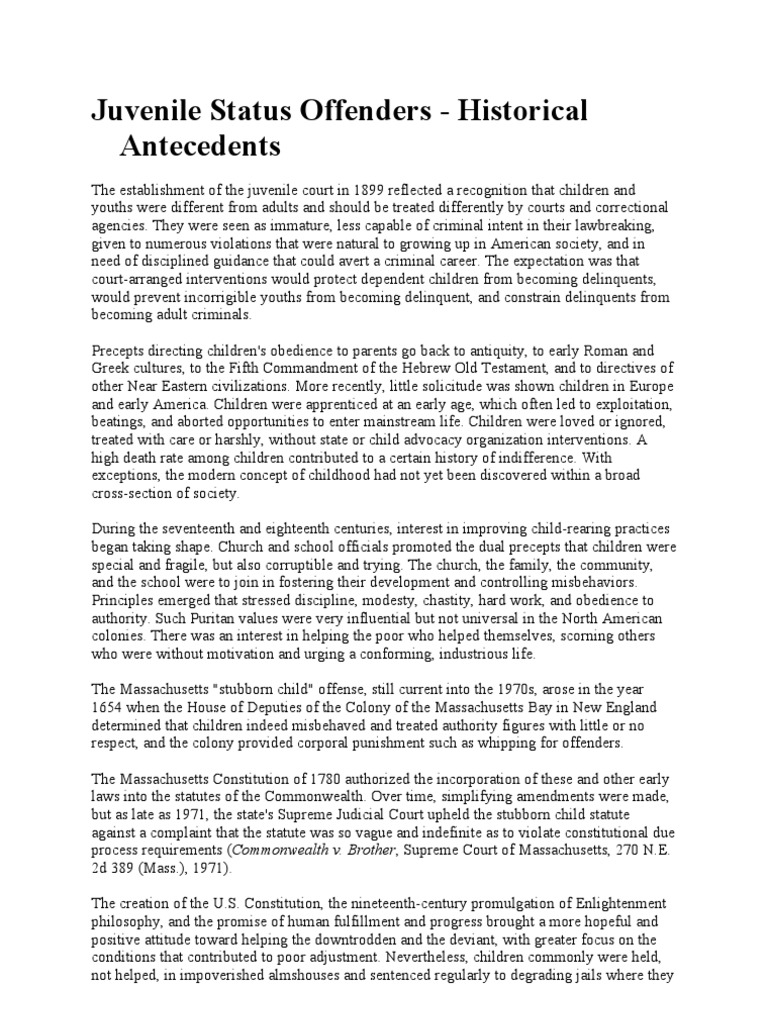 Juvenile Status Offenders PDF Juvenile Delinquency Juvenile Court