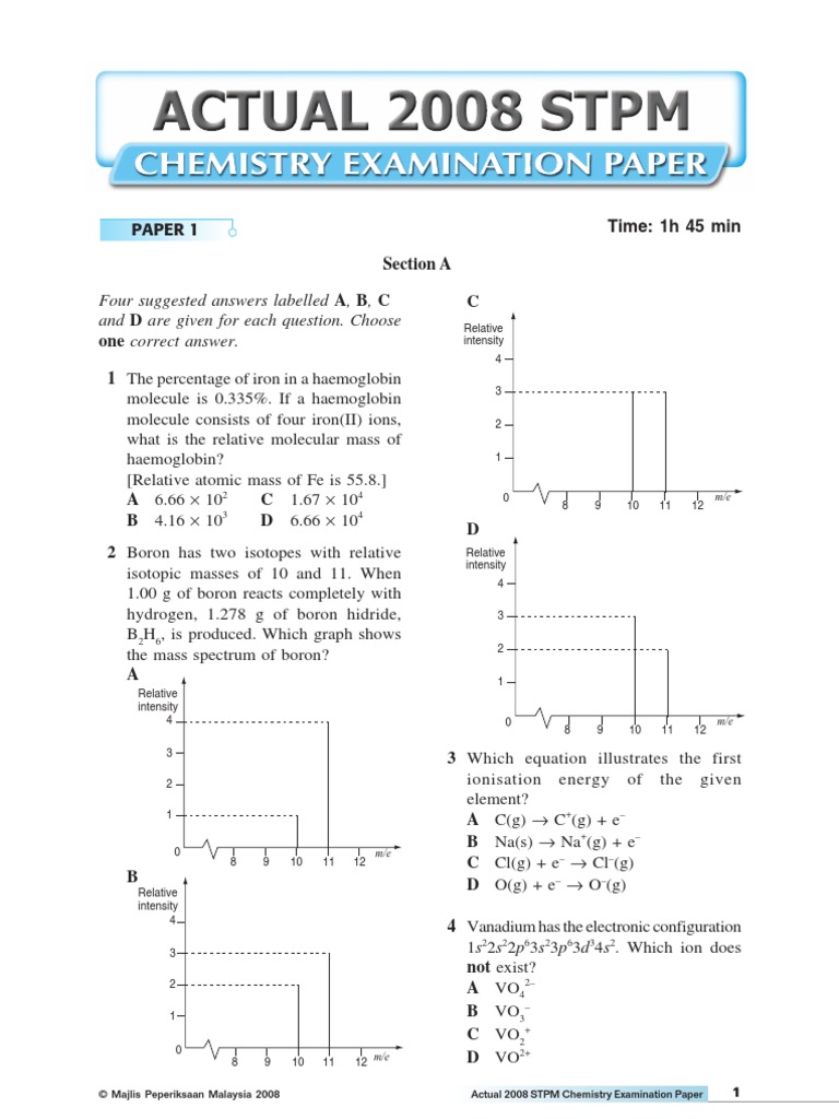 Chemistry 2008 STPM | PDF | Chemical Reactions | Chlorine