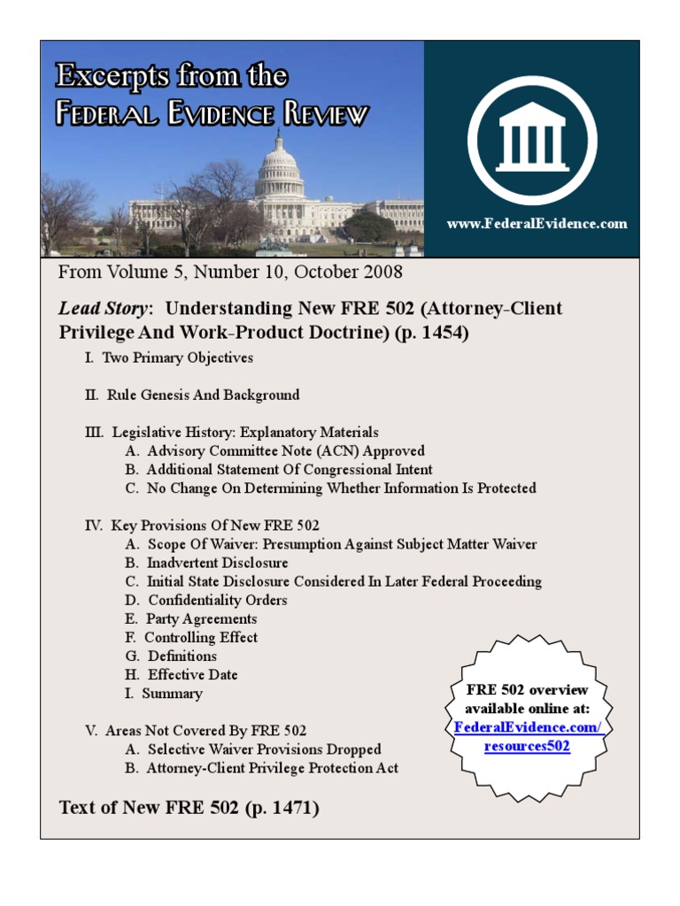 Federal Rule of Evidence 502 Attorney Client Privilege Article