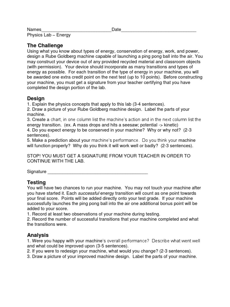 rube goldberg lab Energy Applied And Interdisciplinary Physics