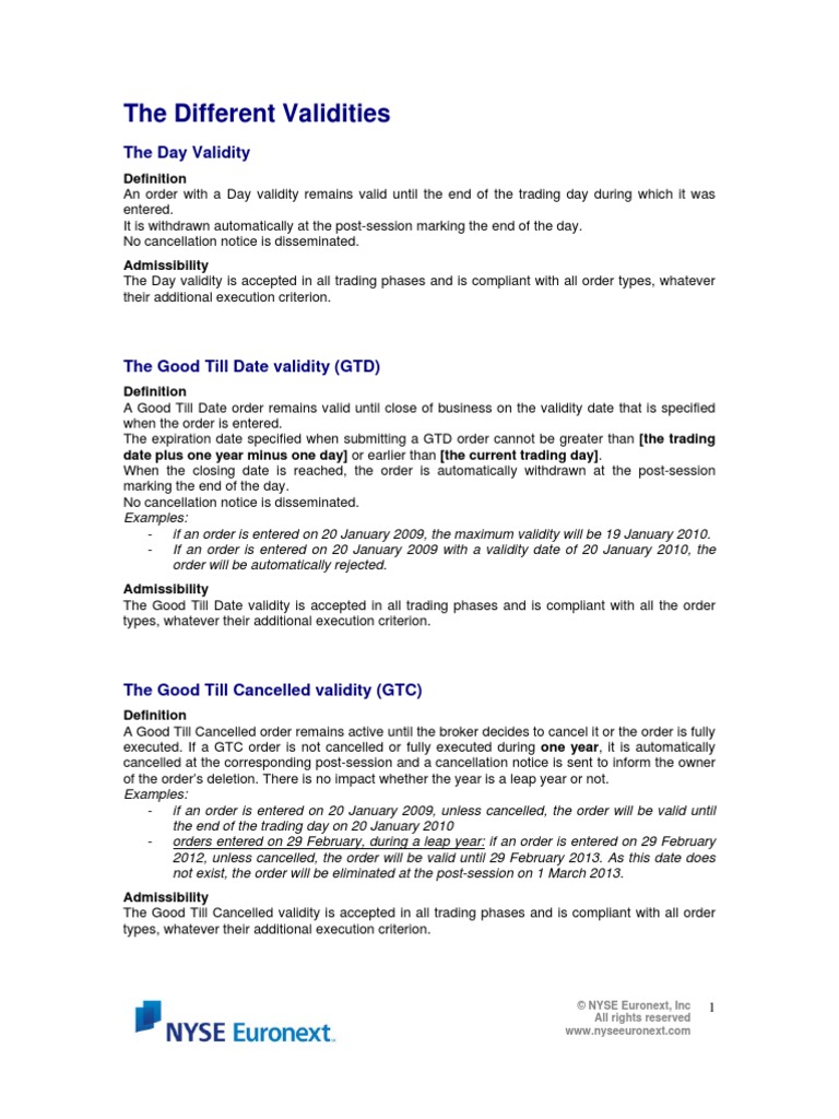 Order Validities | PDF