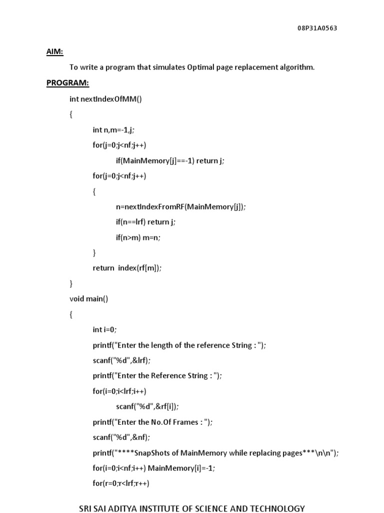 Optimal Page Replacement Algorithm Simulation | PDF | String (Computer ...
