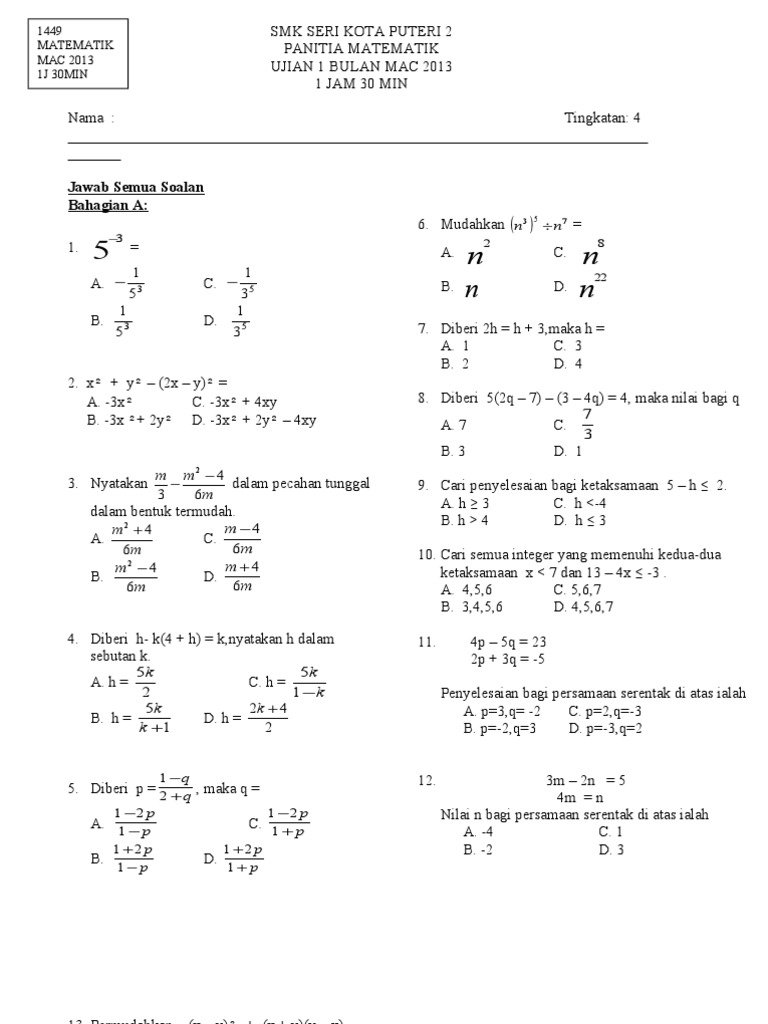 Contoh Soalan Kebarangkalian Matematik Tingkatan 4 Pijat C Riset Contoh soalan kebarangkalian matematik tingkatan 4 pijat c riset