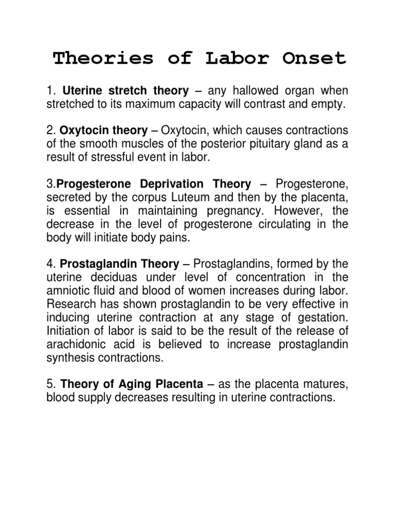 Theories of Labor Onset Explained | PDF | Childbirth | Uterus