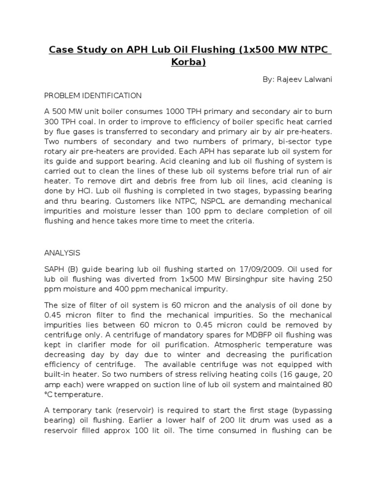 APH Lube Oil Flushing Rajeev PDF Hvac Bearing (Mechanical)