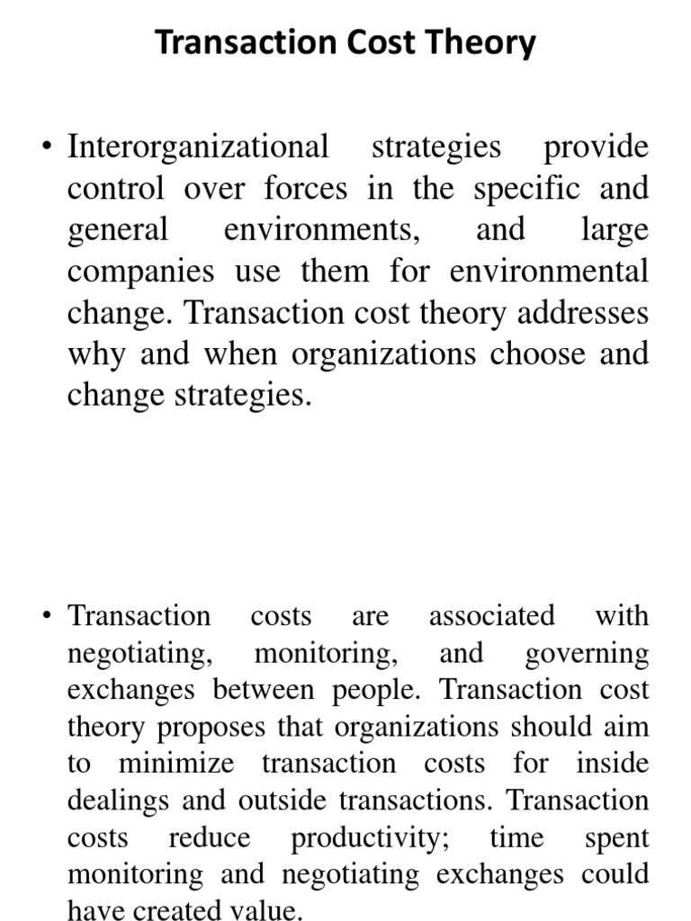 Transaction Cost Theory complete explanation Transaction Cost