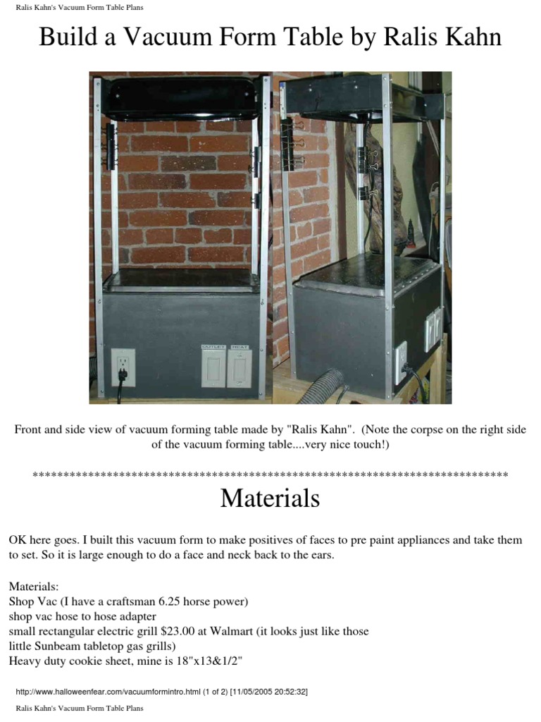 Build a Vacuum Form Table Concise Instructions for Constructing a