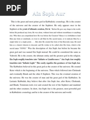Ain Soph Aur: The Creator in Kabbalah | PDF