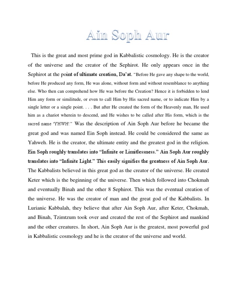 Ain Soph Aur: The Creator in Kabbalah | PDF