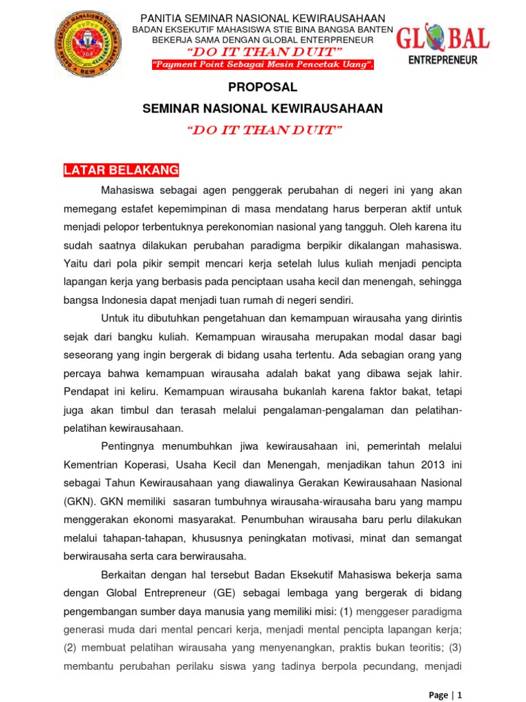 Proposal Seminar Entrepreneur Bina Bangsa Banten