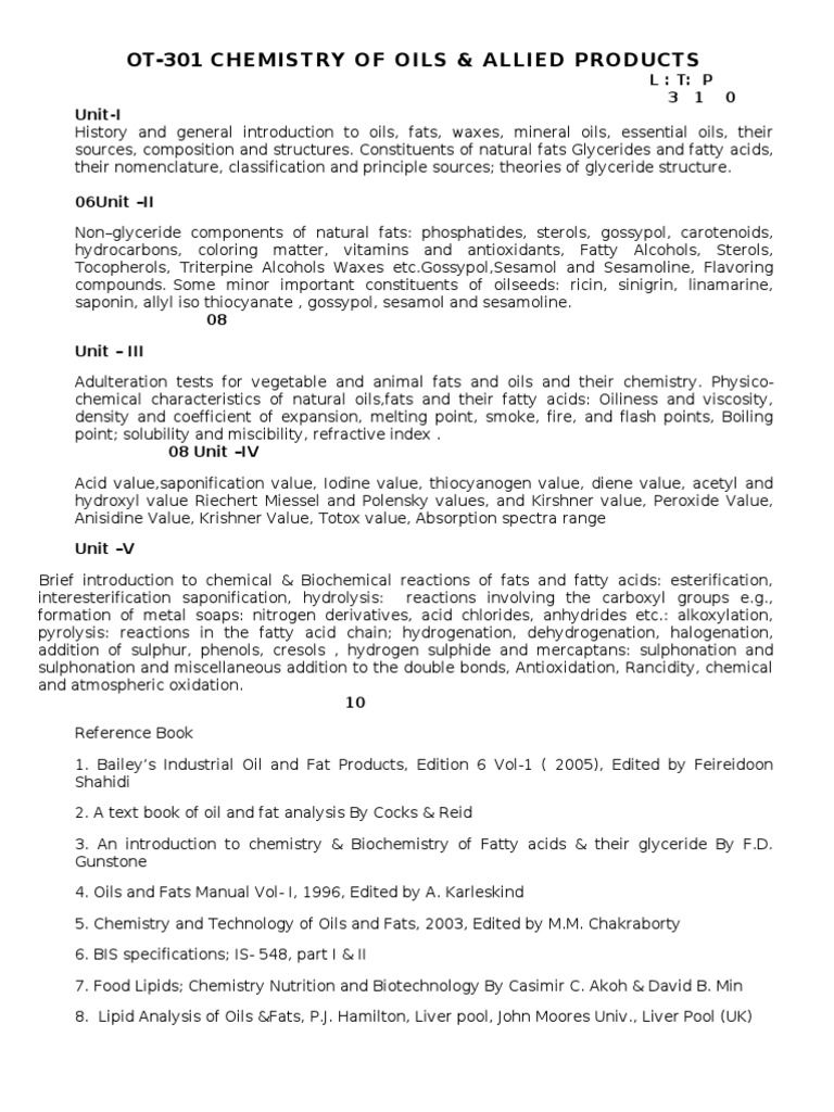 Ot Syllabus | PDF | Surfactant | Vegetable Oil