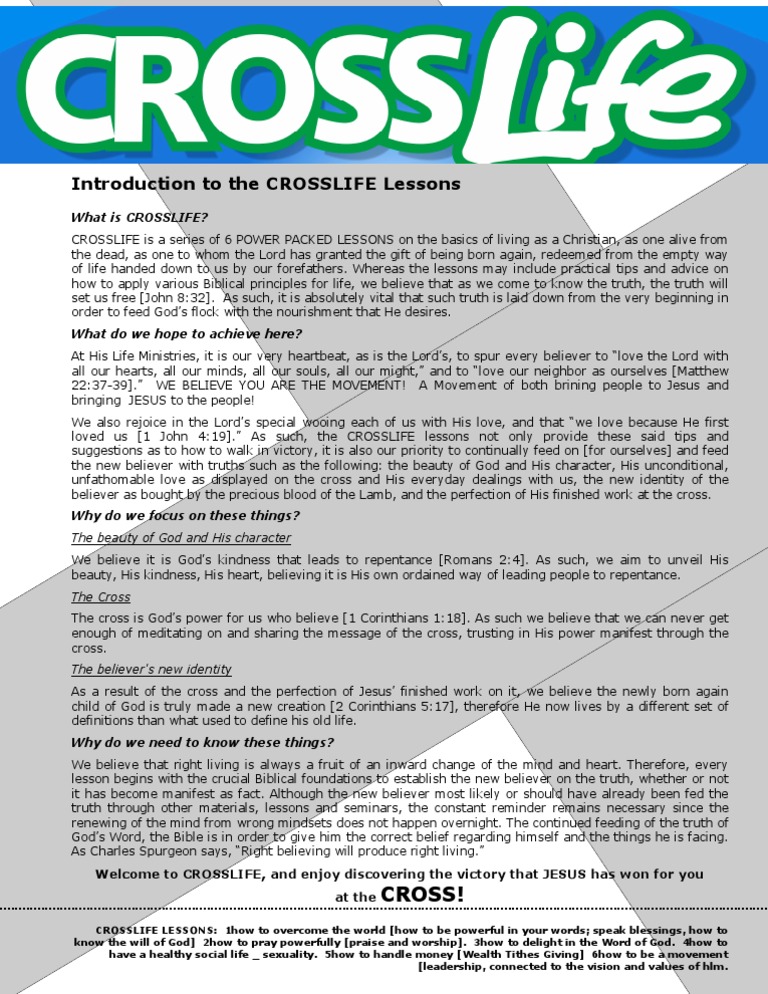 Introduction to CROSSLIFE Lessons | PDF | Repentance | Born Again