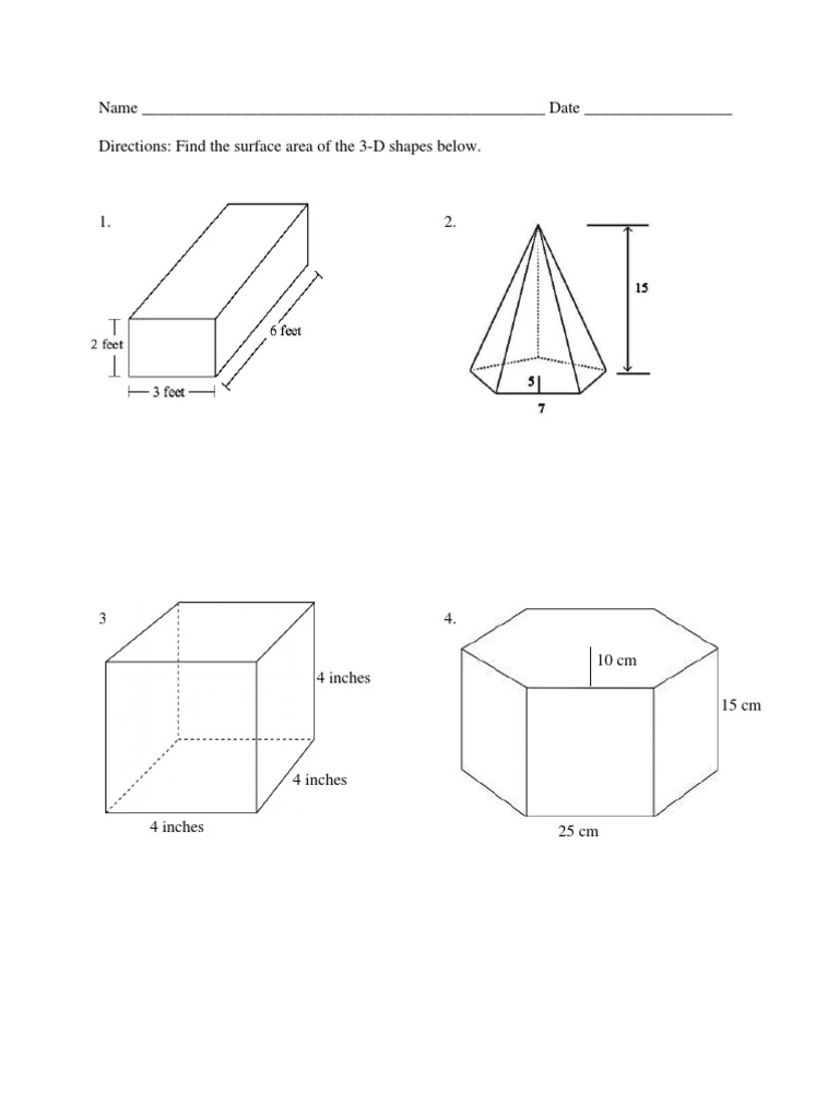 Surface Area Calculation Worksheet | PDF