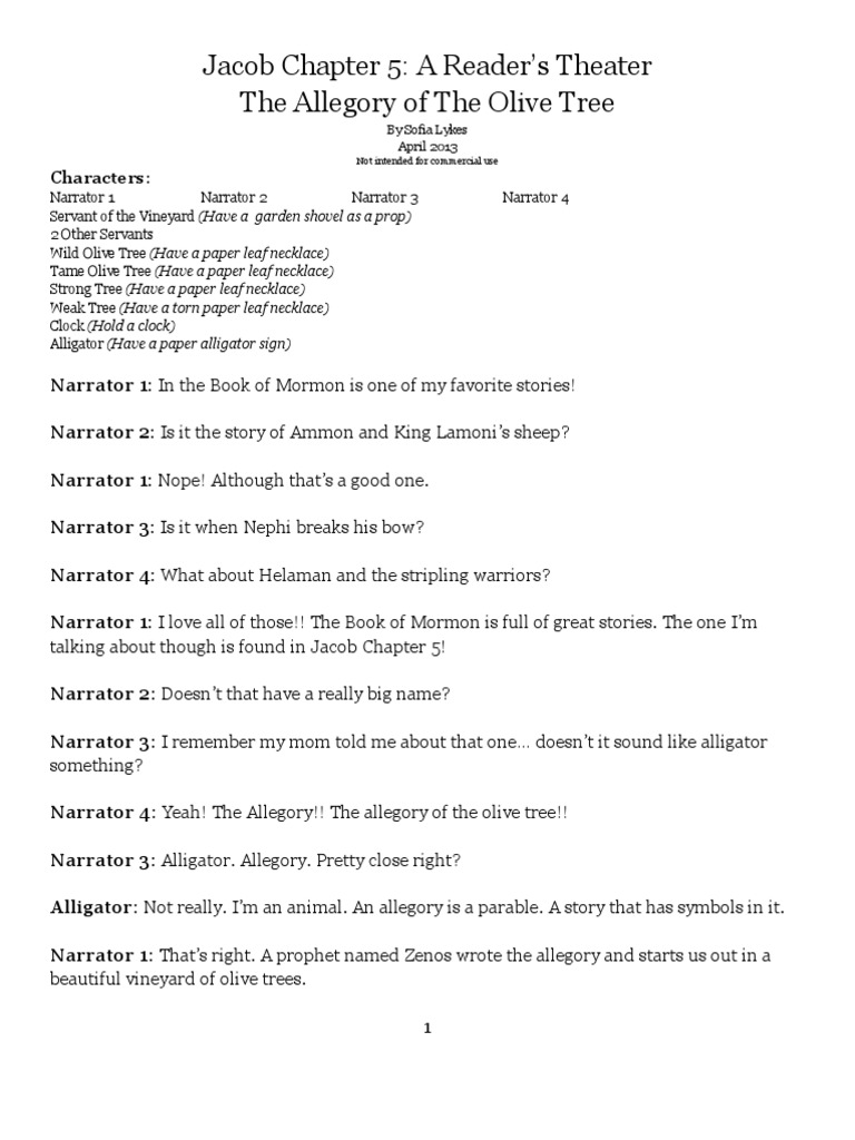Jacob Chapter 5 Reader's Theater PDF Trees Torah