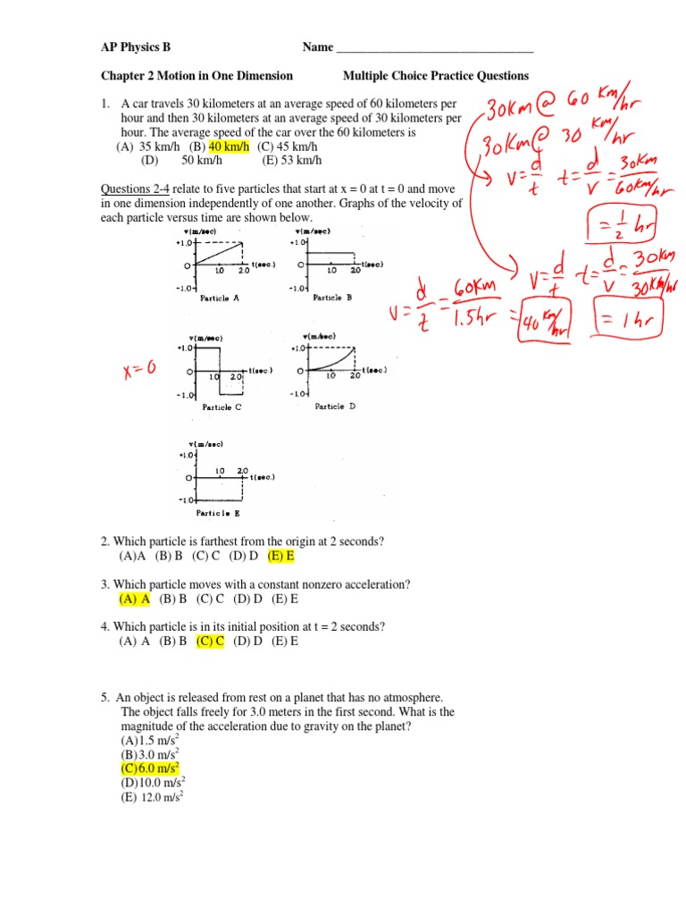 Ch2 MC Practice Questions With Answers | PDF | Velocity | Acceleration