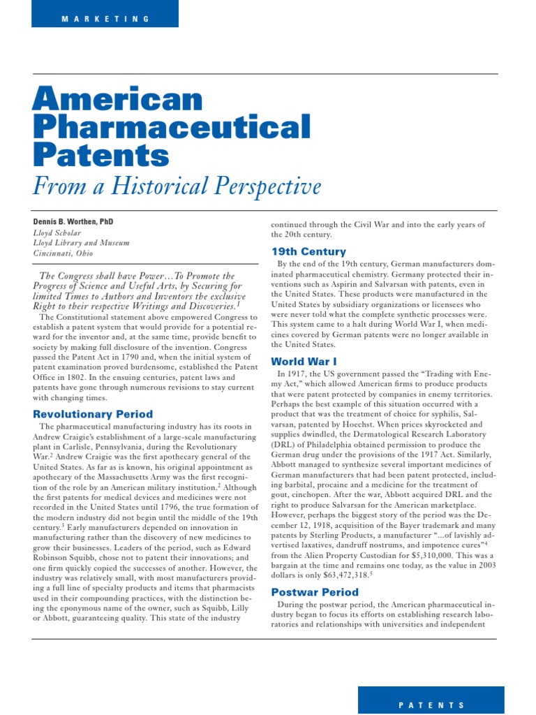 History of American Pharmaceutical Patents | PDF | Generic Drug | Patent