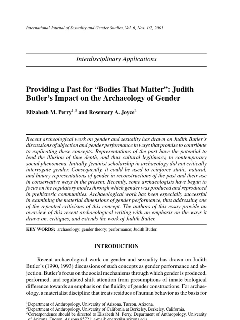 Elisabeth M. Perry, Rosemary A Joyce Providing A Past For Bodies That Matter Judith Butler S