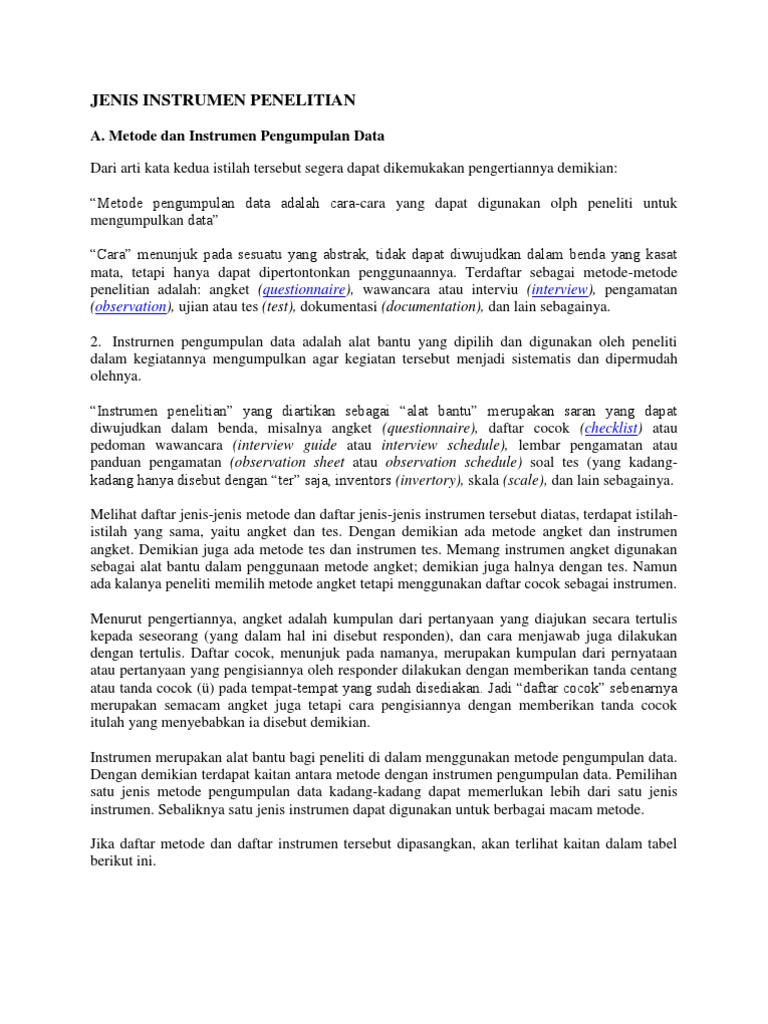 Jenis-Jenis Instrumen Penelitian | PDF