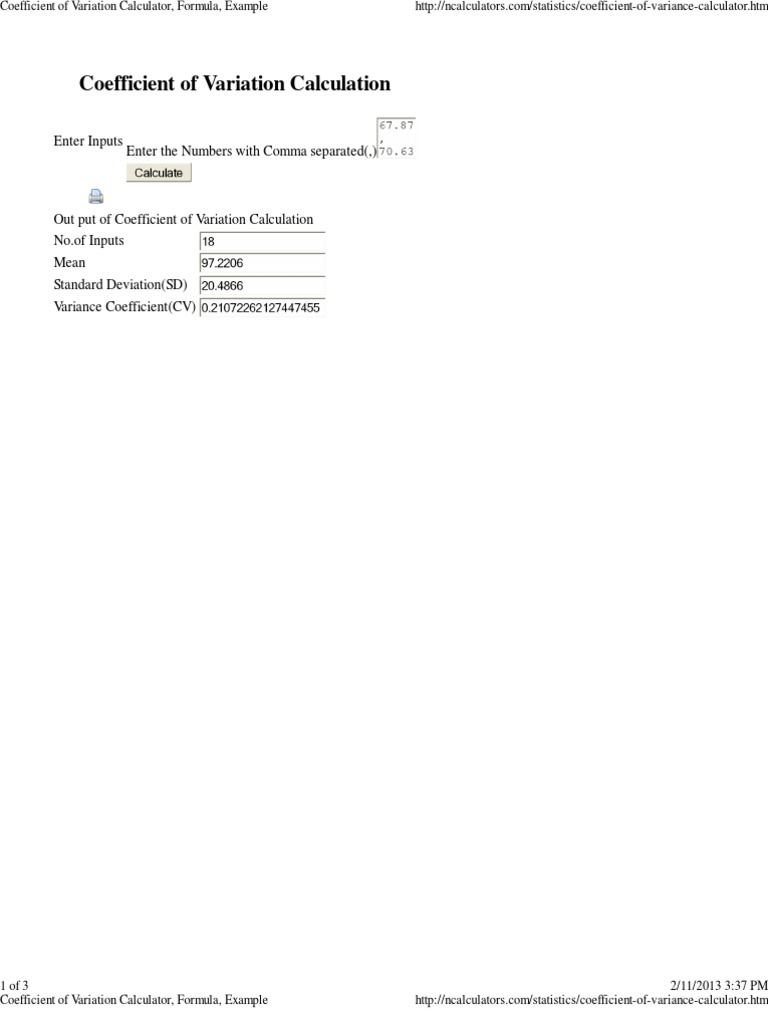 Coefficient of Variation Calculator Guide | PDF