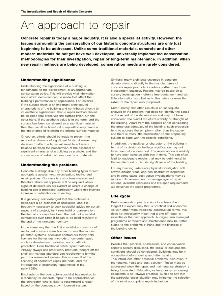 The Investigation and Repair of Historic Concrete | Download Free PDF ...