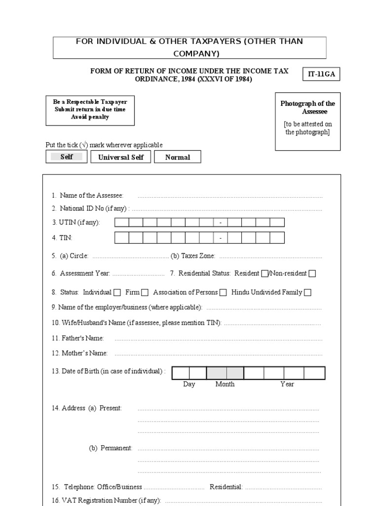 Income Tax Return Form for Individuals | PDF | Expense | Income Tax
