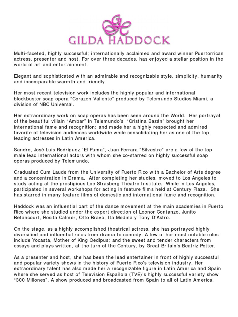 Gilda Haddock Biography PDF Actor Entertainment