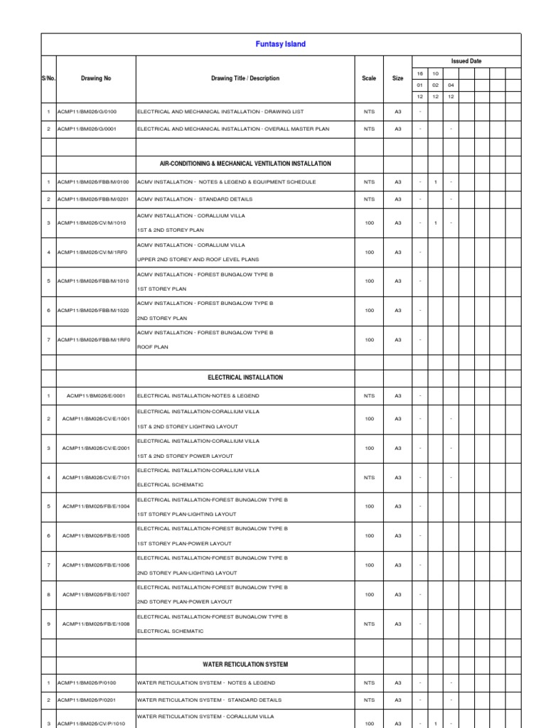 Drawing List | Building Technology | Engineering