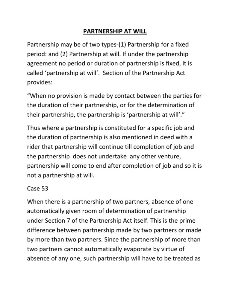 Partnership At Will Pdf Partnership Law Of Agency