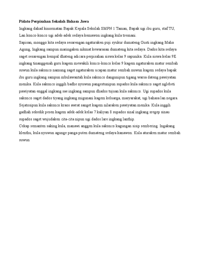 Pidato Perpisahan Bahasa Jawa | PDF