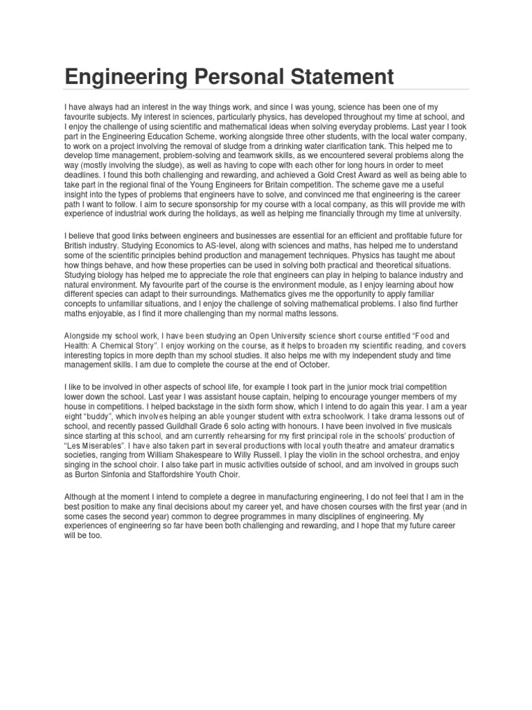 chemical engineering personal statement template