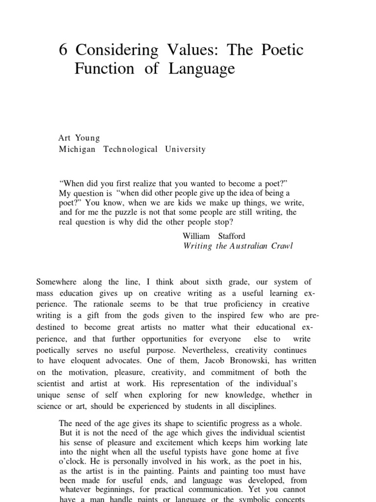 Considering Values. the Poetic Function of Language | Poetry | Teachers