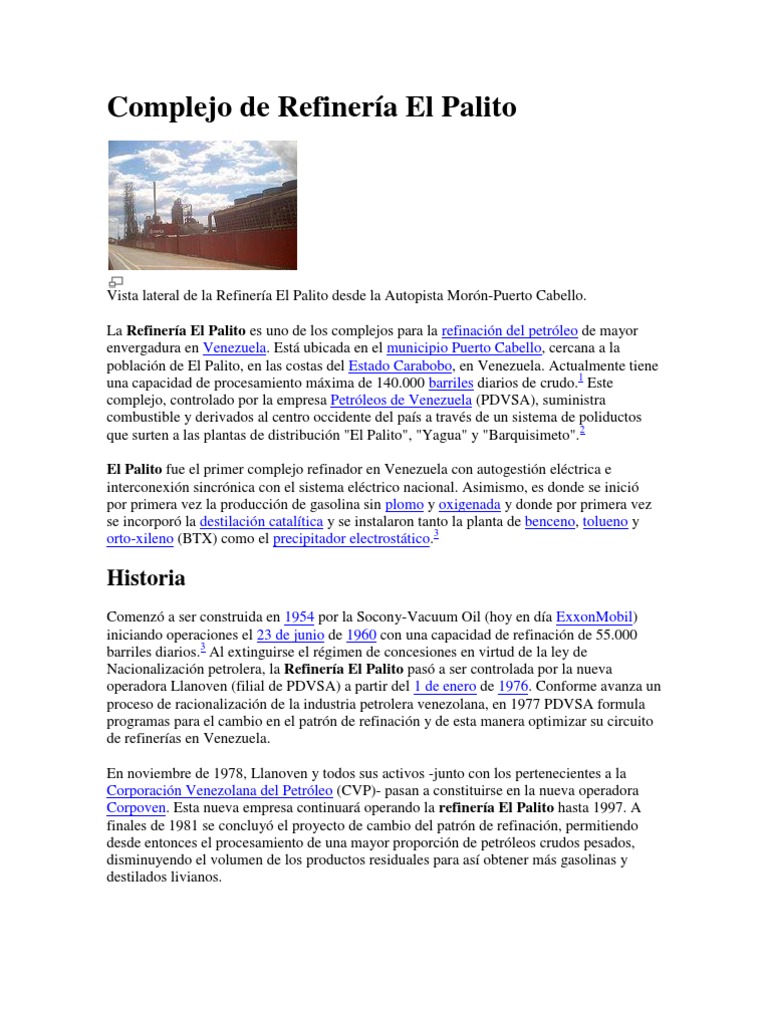 Refinería El Palito: Historia y Producción | PDF | Refinería de ...