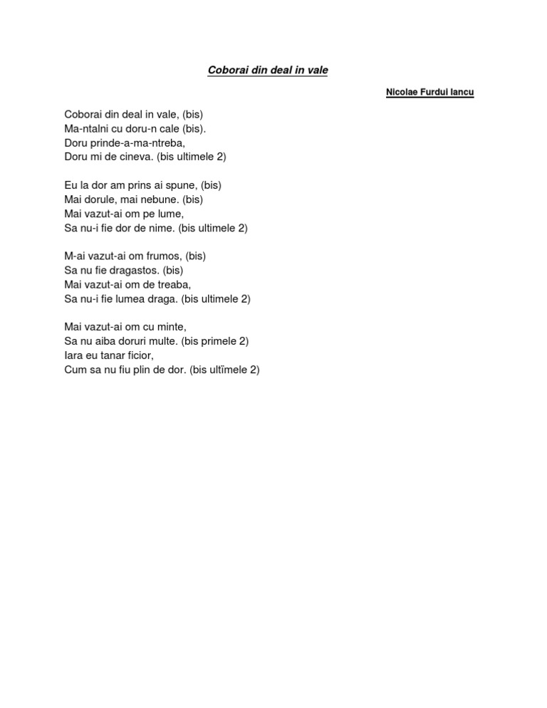 Coborai Din Deal In Vale