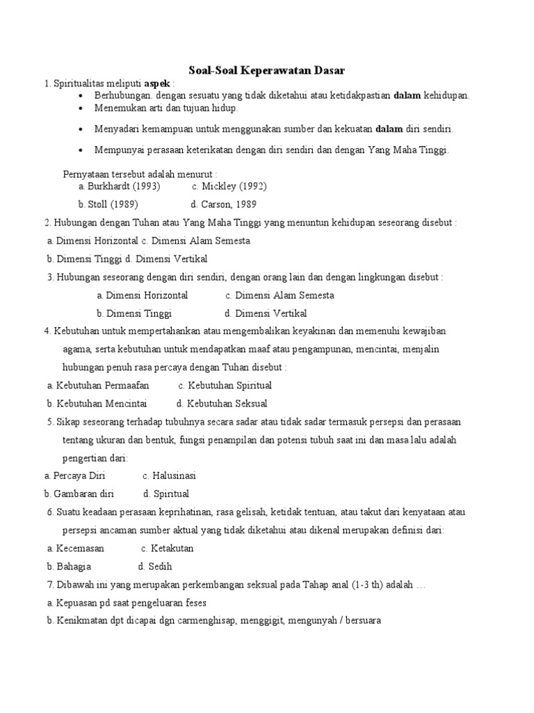 Soal Keperawatan Dasar