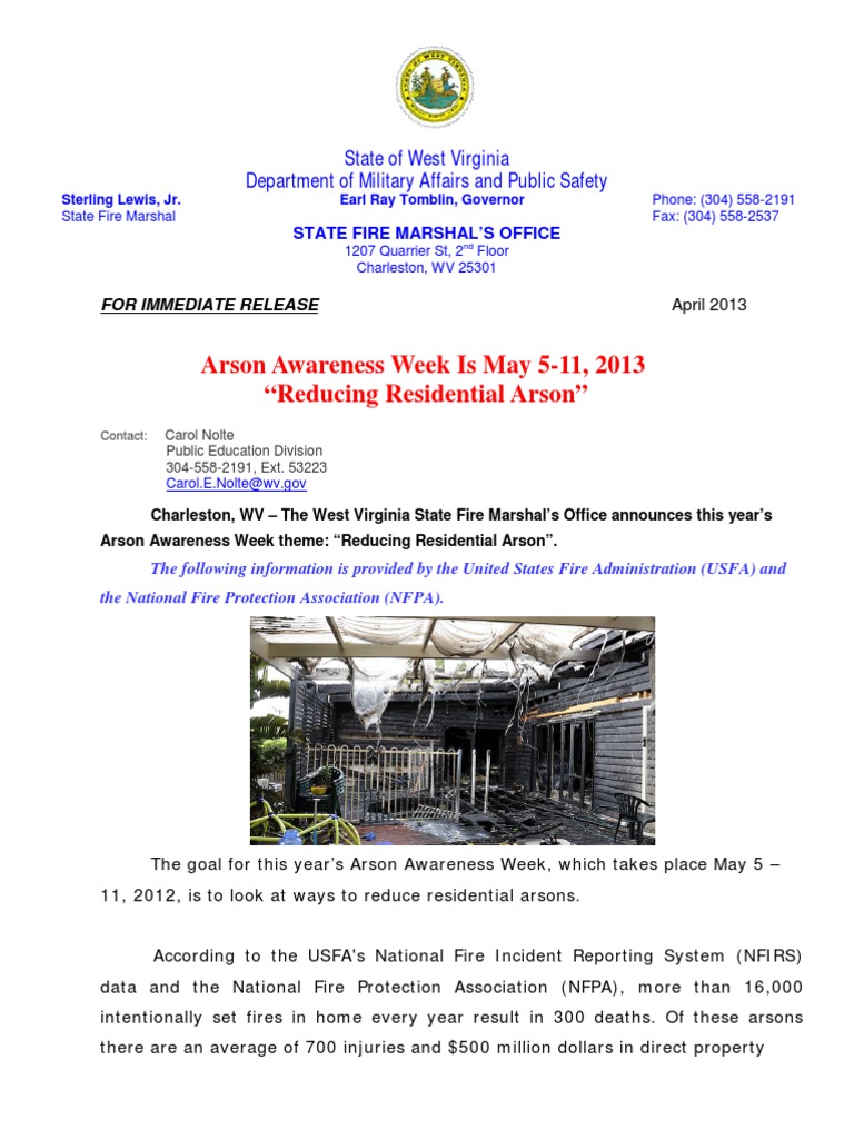 Arson Awareness Week Is May 5-11, 2013 