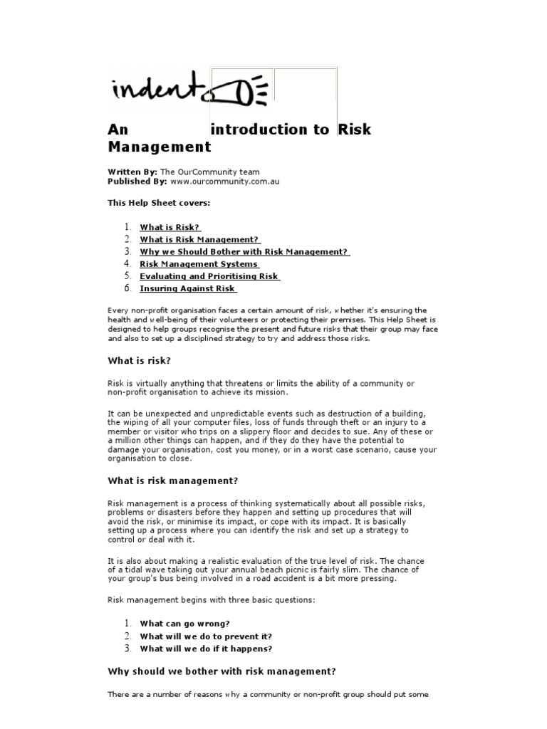An Introduction To Risk Management New | PDF