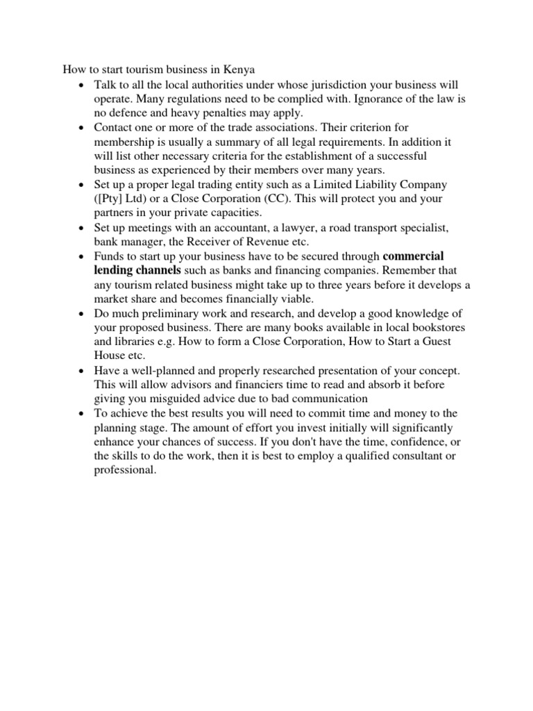 How To Start Tourism Business In Kenya PDF Travel Agency Tourism