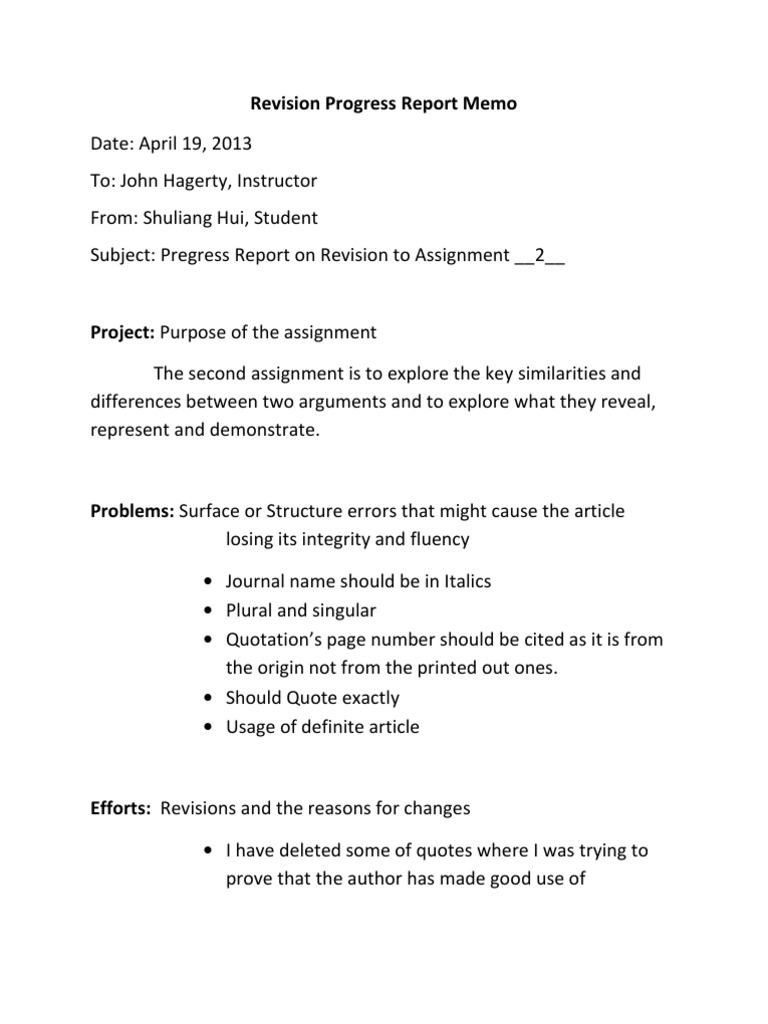 Revision Progress Report Memo | PDF