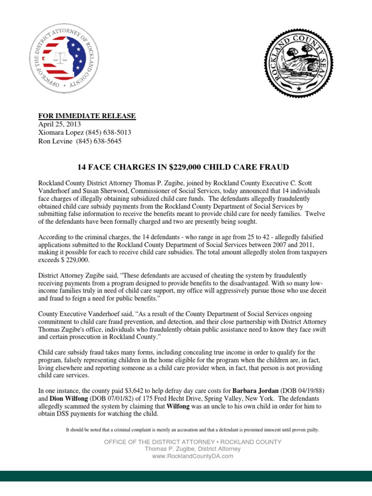 Rockland County ChildCare Fraud PDF Child Protective Services